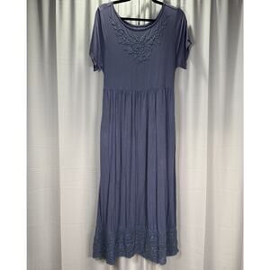 April Cornell Tiered Midi Dress Tie Back Blueish Embroidered Women's Size Medium